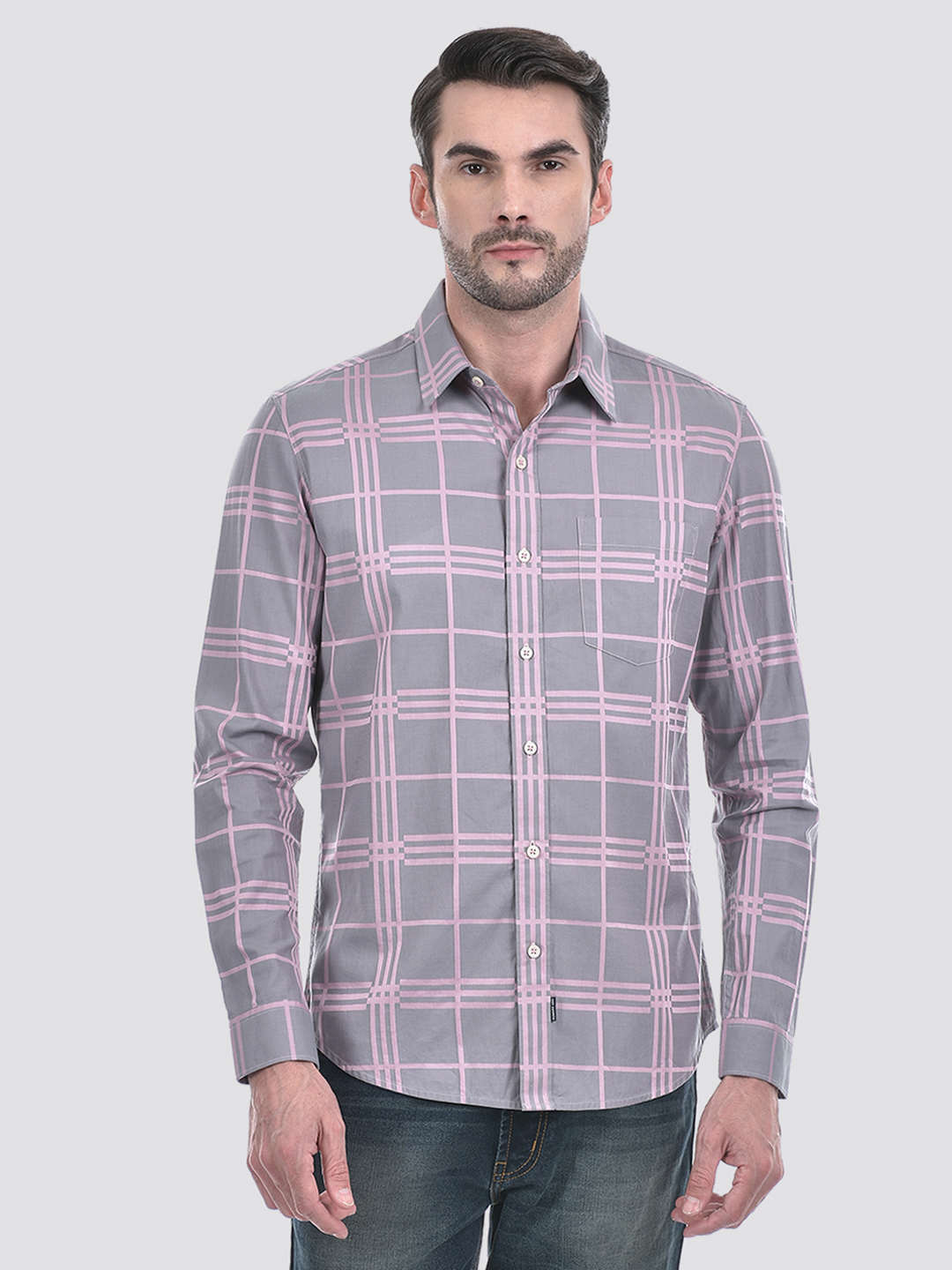 Numero Uno Men Checks Grey Slim Fit Shirt
